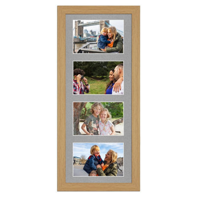 AK Frames 50X20Cm Light Oak Modern Multi Photo Frame With Silver Mount - Holds 4 Apertures (4X) 6X4 Photos - image 1