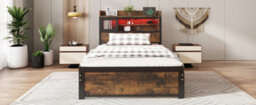 Btm 3Ft Single Metal Bed Black Wood Colour With Led Strip Drawers And Usb Charging For Adults Teens - thumbnail 8