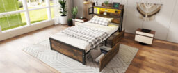 Btm 3Ft Single Metal Bed Black Wood Colour With Led Strip Drawers And Usb Charging For Adults Teens - thumbnail 7