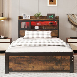 Btm 3Ft Single Metal Bed Black Wood Colour With Led Strip Drawers And Usb Charging For Adults Teens - thumbnail 2