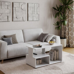 Urbn-Living Urbnliving 80Cm Height White Wooden Side Coffee Table With Storage Shelves Tv Stand - thumbnail 2