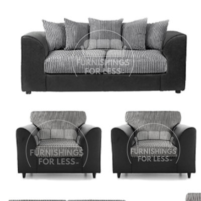 Furnishings For Less UK Luxor Jumbo Cord 3 + 1 + 1 Fabric 3 Piece Sofa Suite - Scatter Back Black And Grey - image 1