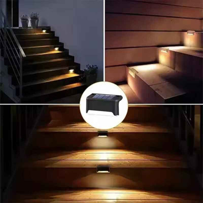 Solar Led Deck Lights Set, Black Finish, Warm White, Waterproof Outdoor Step Lights, Pack Of 8 - image 1