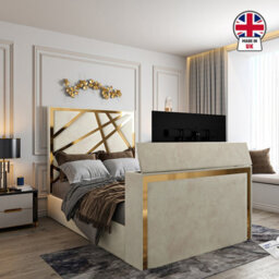 Ashwell Upholstered Soft Velvet Cream Tv Bed Frame - thumbnail 4