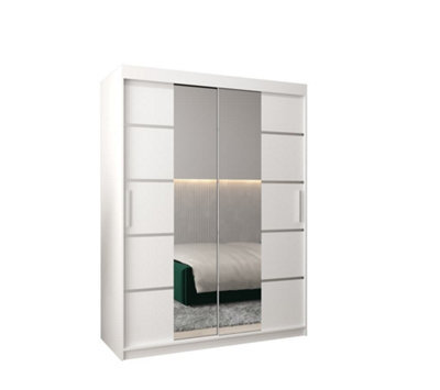 Arte Verona 04 Contemporary 2 Mirrored Sliding Door Wardrobe 5 Shelves 2 Rails White Matt (H)2000mm (W)1500mm (D)620mm - image 1
