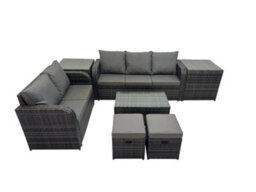 Fimous Outdoor Love Sofa 3 Seater Sofa Coffee Table Set Garden Rattan Furniture Set 7 Seater With 2 Small Stools 2 Side Tables - thumbnail 2