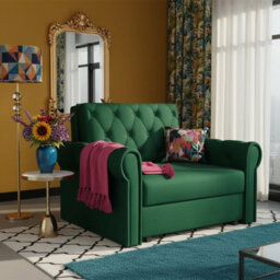 Viva Roma I Upholstered Sofa Bed Armchair With Sleeping Function And Bedding Storage Metal Legs Wooden Frame Green - thumbnail 3