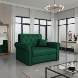 Viva Roma I Upholstered Sofa Bed Armchair With Sleeping Function And Bedding Storage Metal Legs Wooden Frame Green - thumbnail 1