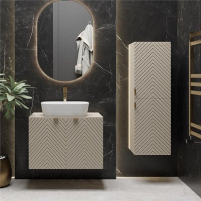 Impact Furniture Bathroom Furniture Set Wall Hung Cabinets 600mm Vanity Unit With Basin Countertop Tall Cabinet Beige Cashmere Fluted Cara - image 1