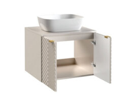 Impact Furniture Bathroom Furniture Set Wall Hung Cabinets 600mm Vanity Unit With Basin Countertop Tall Cabinet Beige Cashmere Fluted Cara - thumbnail 5