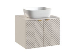 Impact Furniture Bathroom Furniture Set Wall Hung Cabinets 600mm Vanity Unit With Basin Countertop Tall Cabinet Beige Cashmere Fluted Cara - thumbnail 4