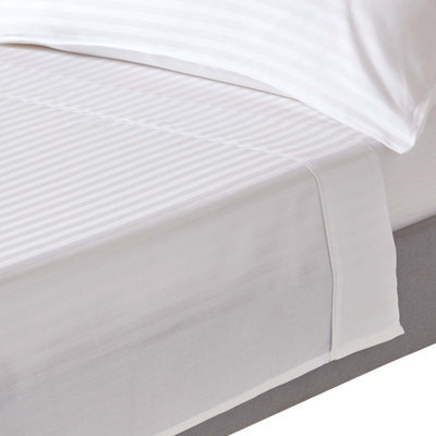 Homescapes White Egyptian Cotton Satin Stripe Flat Sheet 330 Tc, Single - image 1