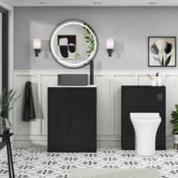 Royal Bathrooms Royal Bathroom Elmore 600mm Nocturne Black Freestanding Bathroom Vanity Unit 2 Door Plain White Worktop With Art Square Basin - thumbnail 5