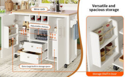 Kitchen Cart Buffet Cabinet Kitchen Trolley With Folding Worktop Kitchen Island With Towel Rack And Spice Rack - thumbnail 4