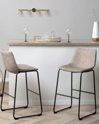 Beliani Set Of 2 Bar Chairs Franks Beige - thumbnail 2