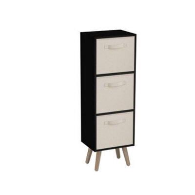 Urbn-Living Urbnliving 80Cm Height 3 Tier Black Wooden Storage Bookcase Scandinavian Style Pine Legs With Cream Inserts - image 1