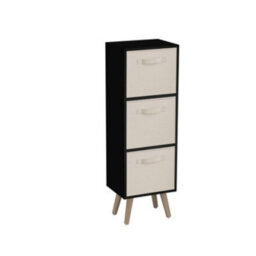 Urbn-Living Urbnliving 80Cm Height 3 Tier Black Wooden Storage Bookcase Scandinavian Style Pine Legs With Cream Inserts