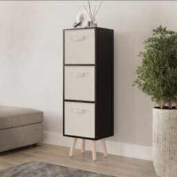 Urbn-Living Urbnliving 80Cm Height 3 Tier Black Wooden Storage Bookcase Scandinavian Style Pine Legs With Cream Inserts - thumbnail 3