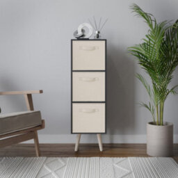 Urbn-Living Urbnliving 80Cm Height 3 Tier Black Wooden Storage Bookcase Scandinavian Style Pine Legs With Cream Inserts - thumbnail 2