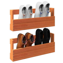 Berkfield Wall-Mounted Shoe Racks 2 Pcs Wax Brown 59X8.5X23.5 Cm Solid Wood Pine - thumbnail 4