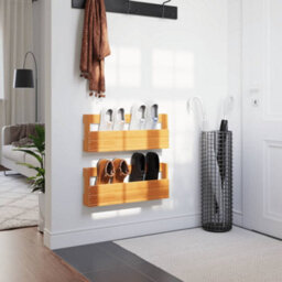 Berkfield Wall-Mounted Shoe Racks 2 Pcs Wax Brown 59X8.5X23.5 Cm Solid Wood Pine - thumbnail 3