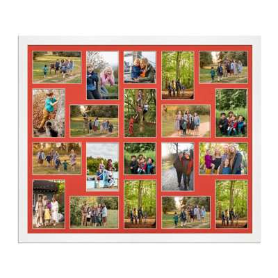 AK Frames 80X70Cm White Modern Multi Photo Frame With Poppy Red Mount - Holds 20 Apertures (18X) 6X4, (2X) 4X4 Photos - image 1