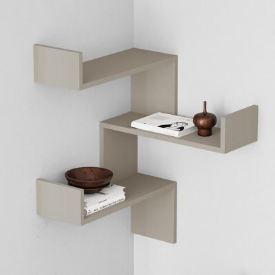 Decortie Luksa Modern Wall Shelf Bookcase Wall Mounted Corner Zigzag Design Sandstone 60Cm - image 1