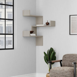 Decortie Luksa Modern Wall Shelf Bookcase Wall Mounted Corner Zigzag Design Sandstone 60Cm - thumbnail 3