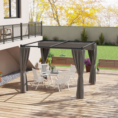 Outsunny 3 X 3(M) Pergola With Retractable Roof And Curtains, Light Grey - image 1