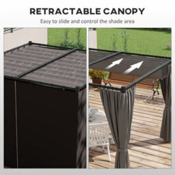 Outsunny 3 X 3(M) Pergola With Retractable Roof And Curtains, Light Grey - thumbnail 4