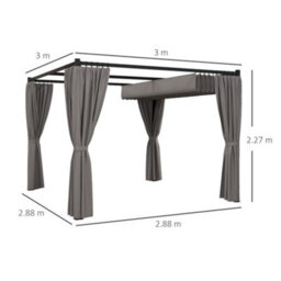 Outsunny 3 X 3(M) Pergola With Retractable Roof And Curtains, Light Grey - thumbnail 3