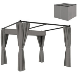 Outsunny 3 X 3(M) Pergola With Retractable Roof And Curtains, Light Grey - thumbnail 2
