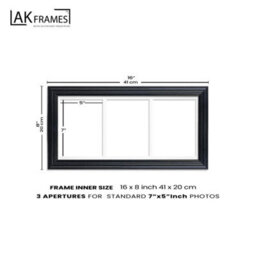 AK Frames 16X8 Walnut Classic Multi Photo Frame With Blue Mount - Holds 3 Apertures (3X) 7X5 Photos - thumbnail 4