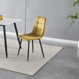 Urbn-Living Urbnliving 87Cm Height Yellow Plush Velvet Padded Dining Chairs With Metal Legs Home Furniture 4 Pcs - thumbnail 2