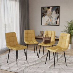 Urbn-Living Urbnliving 87Cm Height Yellow Plush Velvet Padded Dining Chairs With Metal Legs Home Furniture 4 Pcs