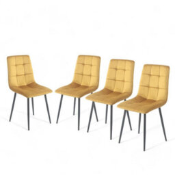 Urbn-Living Urbnliving 87Cm Height Yellow Plush Velvet Padded Dining Chairs With Metal Legs Home Furniture 4 Pcs - thumbnail 7