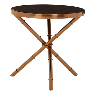 Orsina Elegant Bamboo Inspired Base Side Table, Rose Gold Small Lounge Table, Tempered Glass Top Bedside Table - image 1