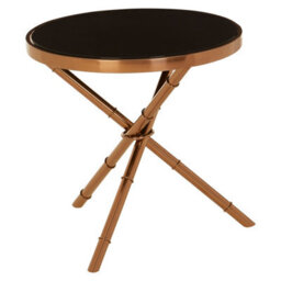 Orsina Elegant Bamboo Inspired Base Side Table, Rose Gold Small Lounge Table, Tempered Glass Top Bedside Table - thumbnail 3