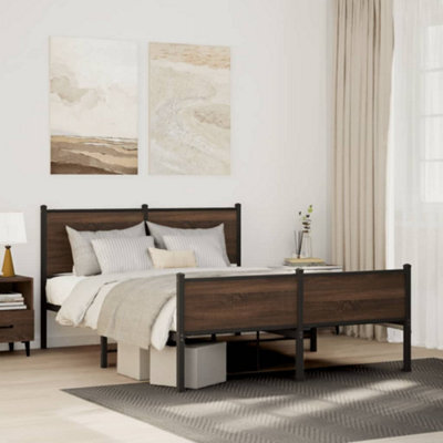 Berkfield Metal Bed Frame Without Mattress Brown Oak 140X190 Cm - image 1