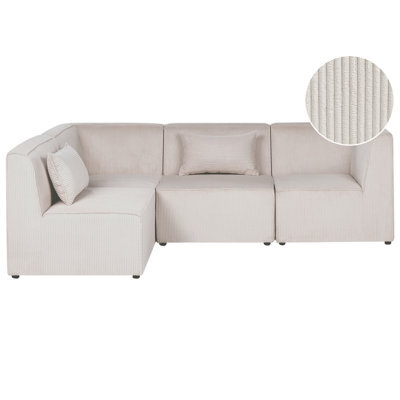 Beliani Modular Corner Sofa 4 Seater Lemvig Corduroy Beige Right Hand - image 1