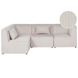 Beliani Modular Corner Sofa 4 Seater Lemvig Corduroy Beige Right Hand - thumbnail 1