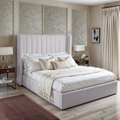 UKBEDFURNITURE Barcelona Wingback Silver Plush Valvet Upholstered Bed Frame Only - 48 Inch Headboard - image 1
