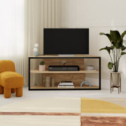 Decortie Modern Echo Corner Tv Unit With Metal Frame Open Shelf Media Centre 98Cm Oak Entertainment Unit - thumbnail 4