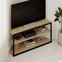 Decortie Modern Echo Corner Tv Unit With Metal Frame Open Shelf Media Centre 98Cm Oak Entertainment Unit - thumbnail 5