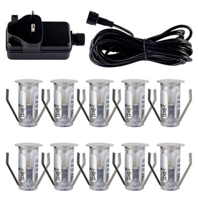 First Choice Lighting Set Of 10 - 15mm Stainless Steel Ip67 Cool White Led Decking Kit - image 1