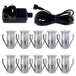 First Choice Lighting Set Of 10 - 15mm Stainless Steel Ip67 Cool White Led Decking Kit