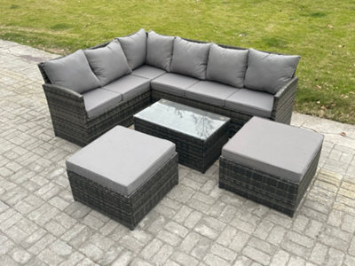Fimous 8 Seater Rattan Lounge Corner Sofa Set Wicker Pe Outdoor Garden Furniture Set With Coffee Table 2 Big Fotstools - image 1