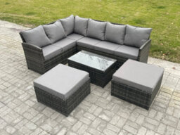 Fimous 8 Seater Rattan Lounge Corner Sofa Set Wicker Pe Outdoor Garden Furniture Set With Coffee Table 2 Big Fotstools - thumbnail 1