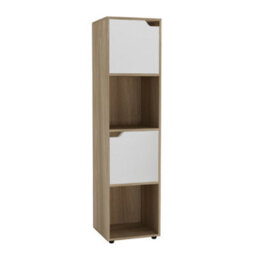 Urbn-Living Urbnliving 119Cm Height 4 Cubes Oak Wooden Bookcase Shelving Display Shelf White Door Storage Unit - thumbnail 2