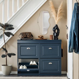 Sobuy Shoe Cabinet With 4 Flip Drawers 40.9X9.4X32.7 Inch Fsr79-B - Dark Blue - thumbnail 2